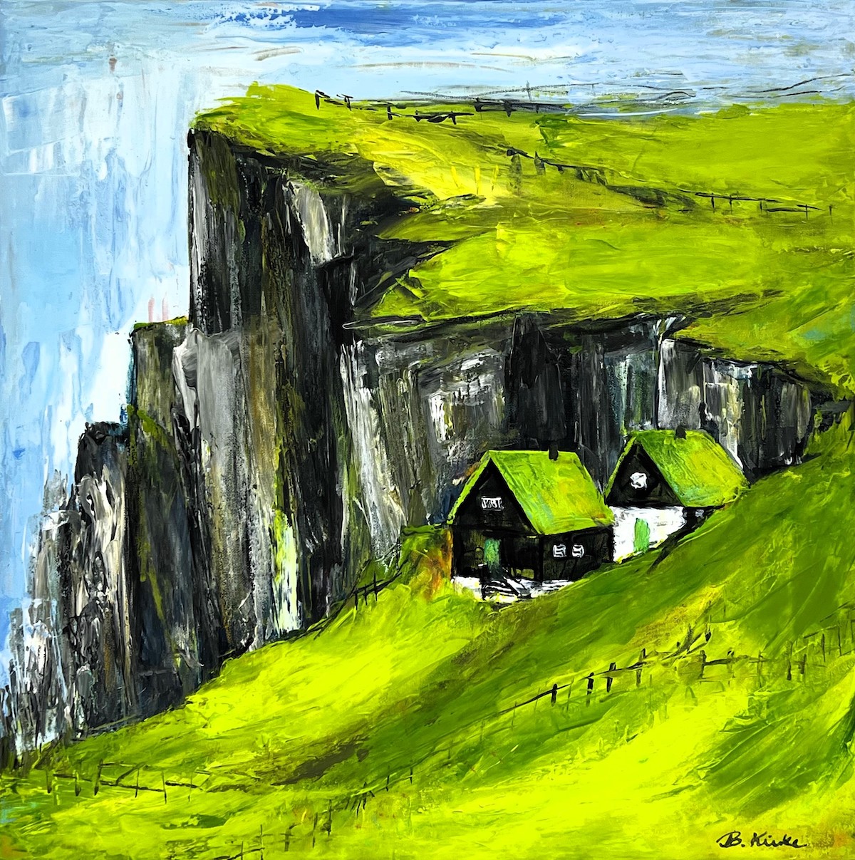 Færøsk Landskab 46x46 Cm   Maleri På Lærred   Kunstner Birgit Kirke 2023 (2)