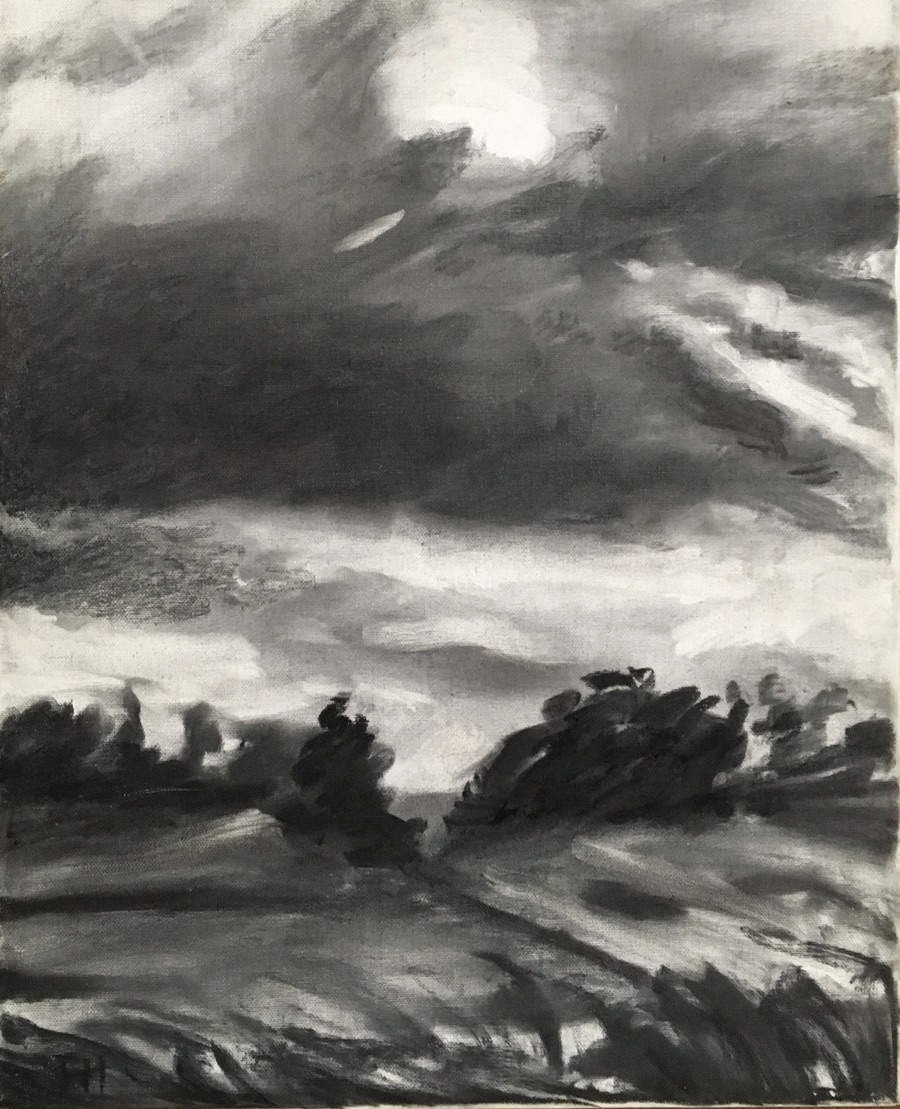 Finn Have. “Efterårsrusk. Vestjylland”. Charcoal on canvas. 50 x 40 cm.