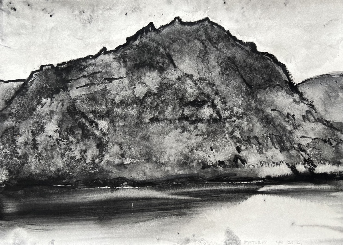 Hans Pauli Olsen. Tegning/Drawing. Færøsk landskab/Faroese landscape. 1