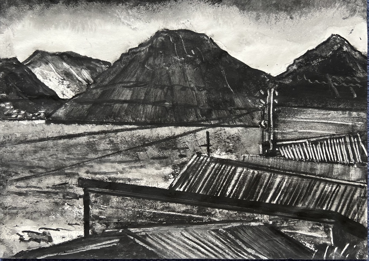 Hans Pauli Olsen. Tegning/Drawing. Færøsk landskab/Faroese landscape. 3
