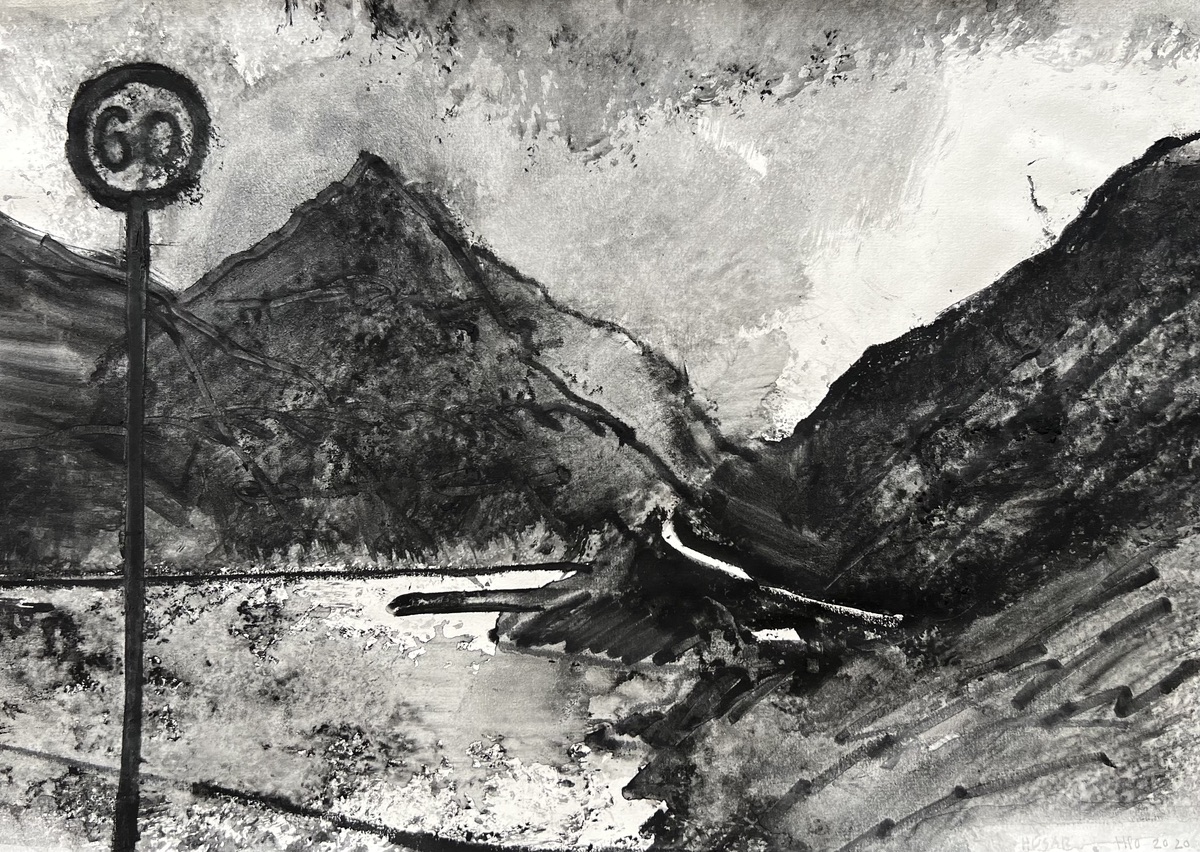 Hans Pauli Olsen. Tegning/Drawing. Færøsk landskab/Faroese landscape. 9