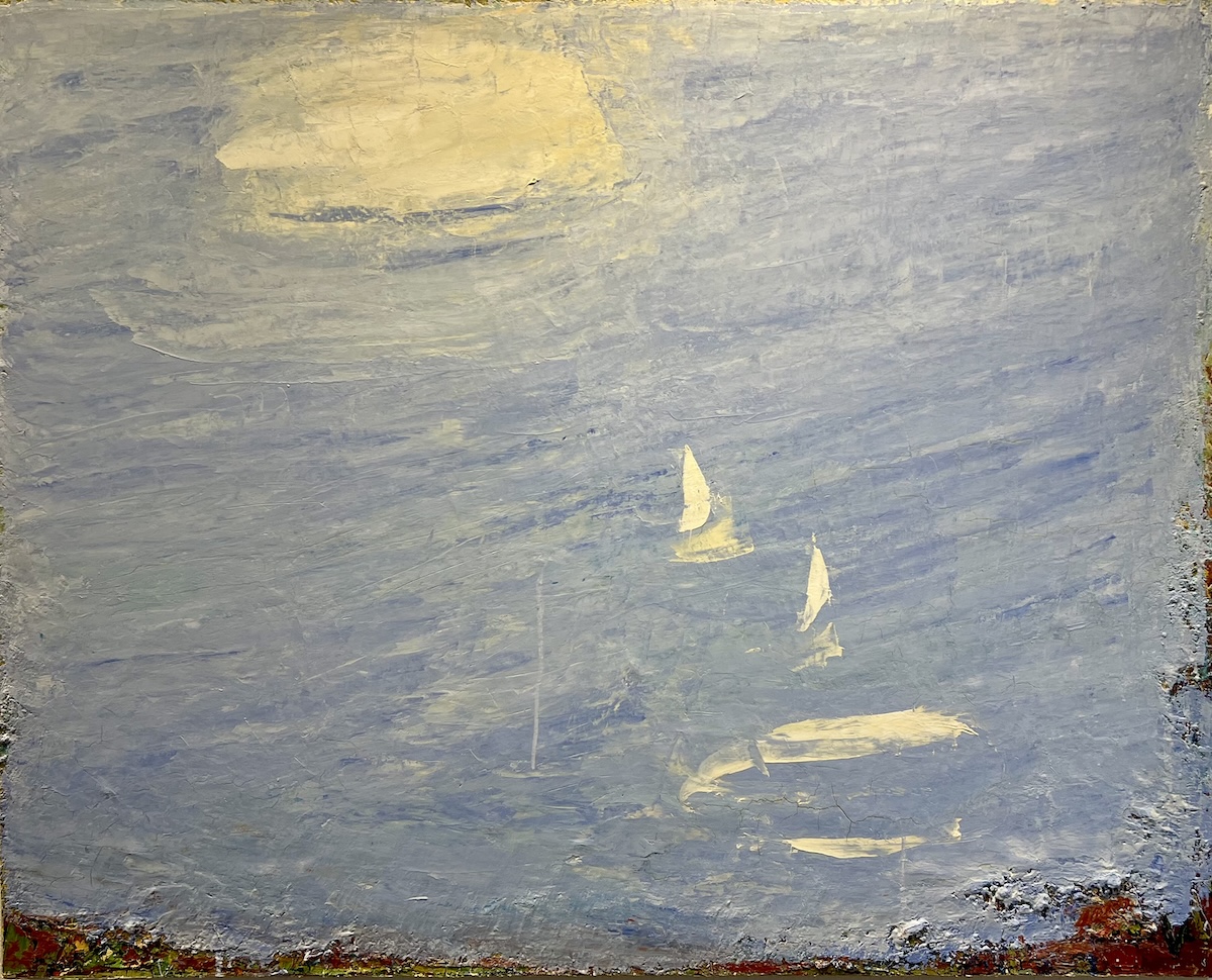 “Sejlskibe”. 80 x 100 cm. Maleri på lærred / Paint on canvas