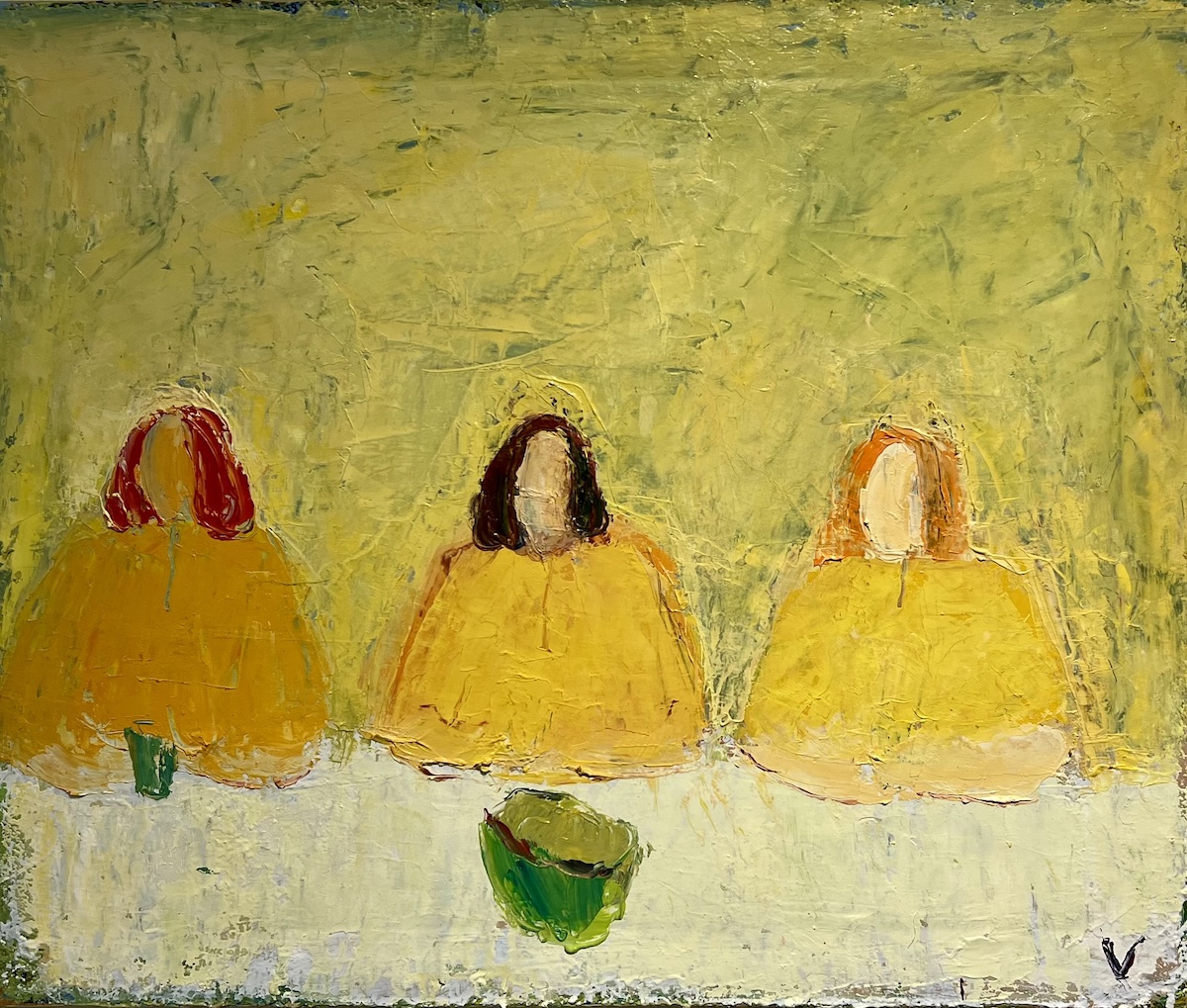 “Tre koner ved et bord”. Maleri på lærred / Paint on canvas. 50 x 60 cm.