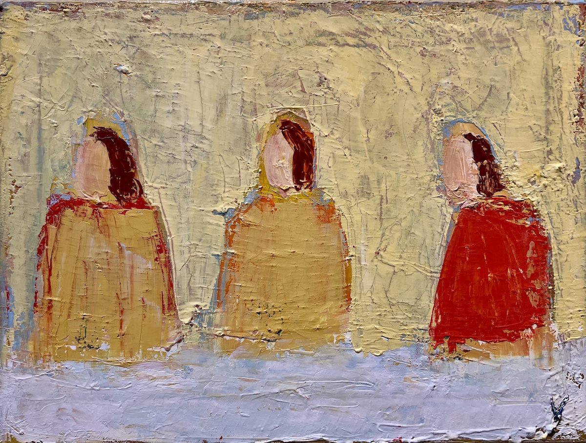“Tre kvinder ved et bord”. Maleri på lærred / Paint on canvas. 30 x 40 cm.
