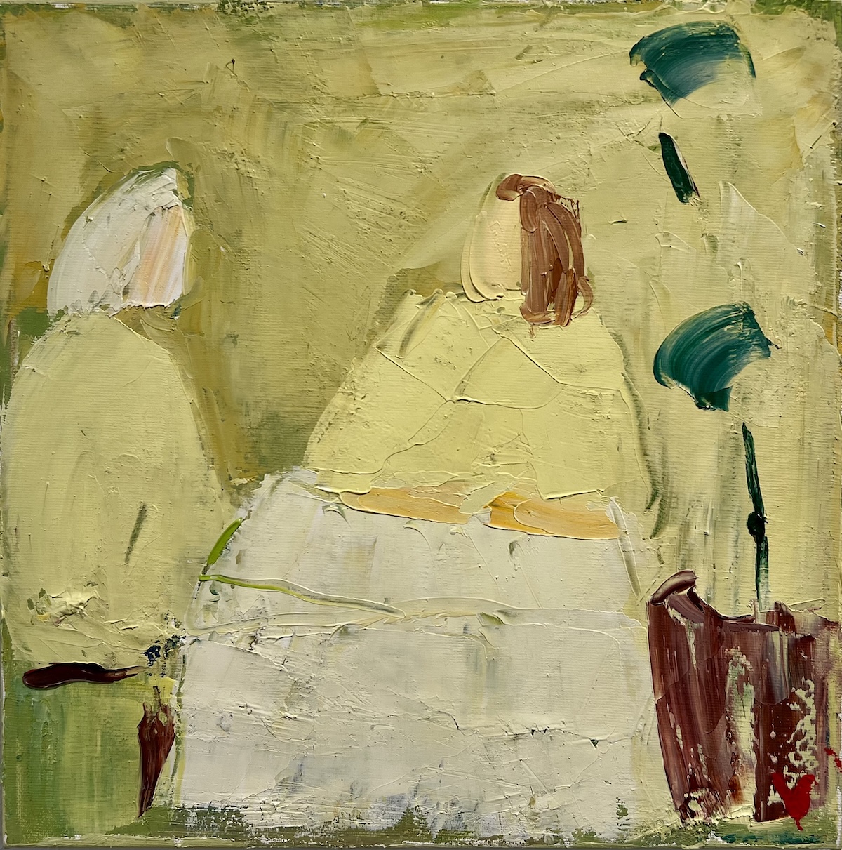 “Kvinder ved et bord”. Maleri på lærred / Paint on canvas. 30 x 30 cm.