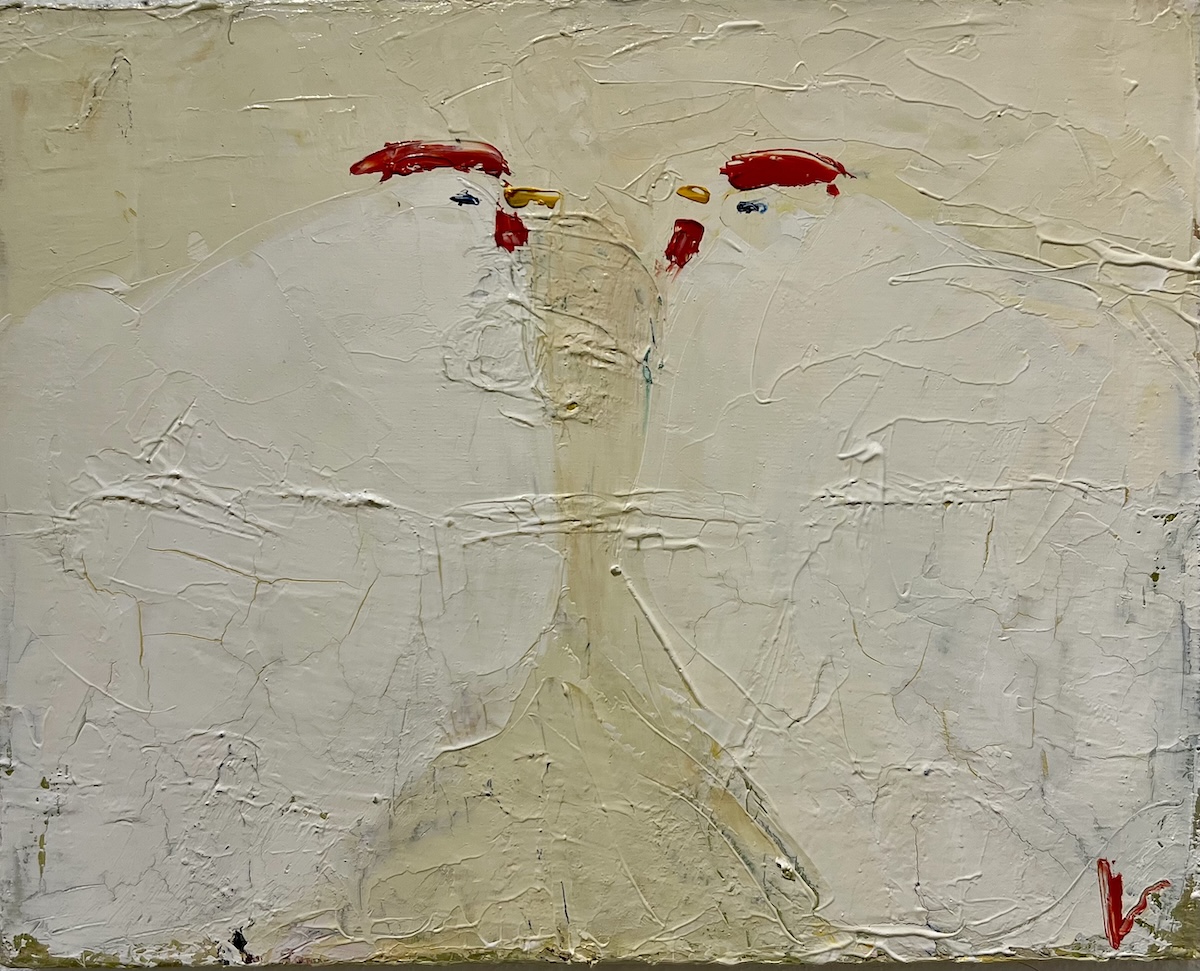 “To høns”. Maleri på lærred / Paint on canvas. 24 x 30 cm.