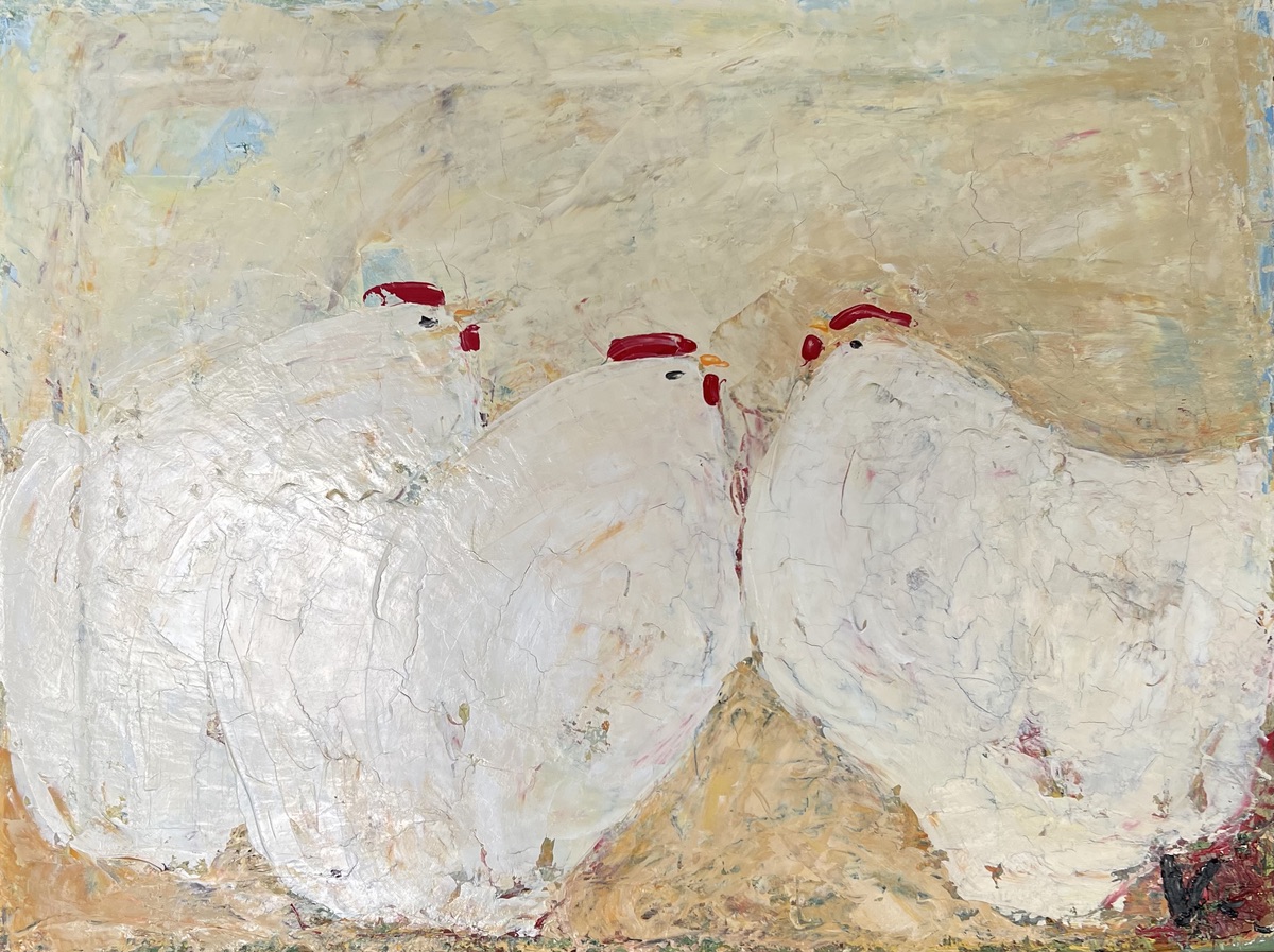 Ingrid Villesen. “Høns”. Olie på lærred.  / Oil on canvas. 45 x 60 cm.