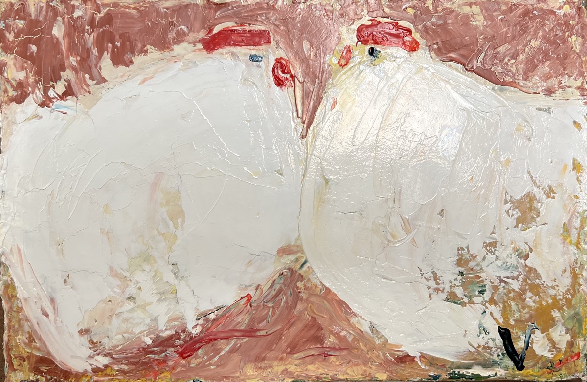 Ingrid Villesen. “Høns”. Oil paint on canvas. 20 x 30 cm.