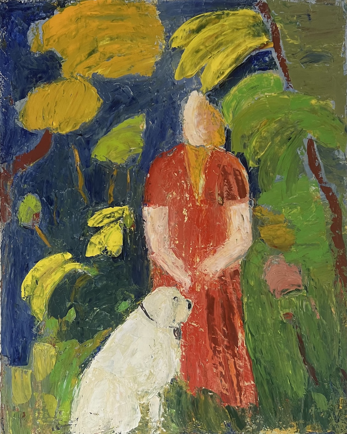 Ingrid Villesen. “Kone og hund”. Olie på lærred / Oil on canvas. 100 x 80 cm.