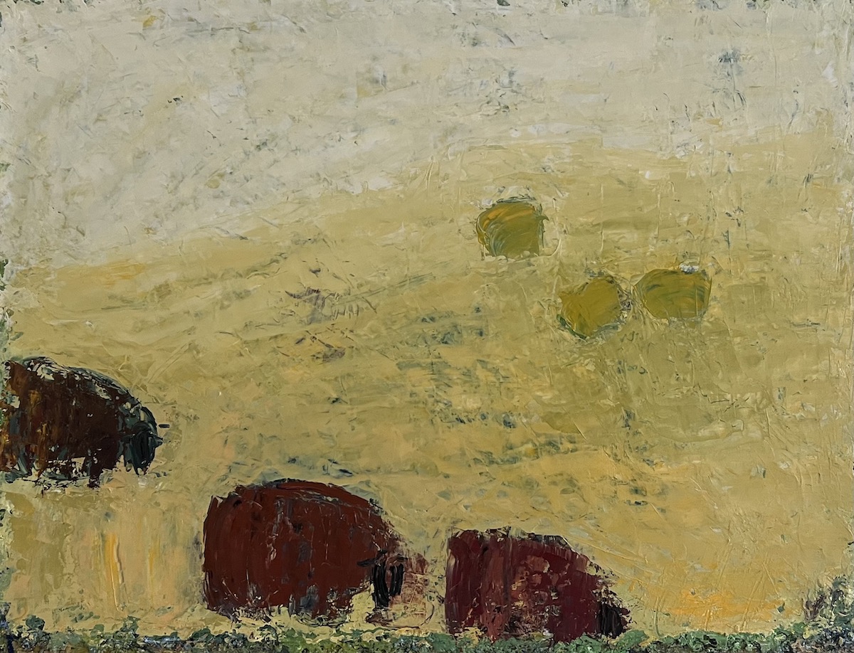 Ingrid Villesen. “Køer””. Olie på lærred / Oil on canvas. 45 x 60 cm.