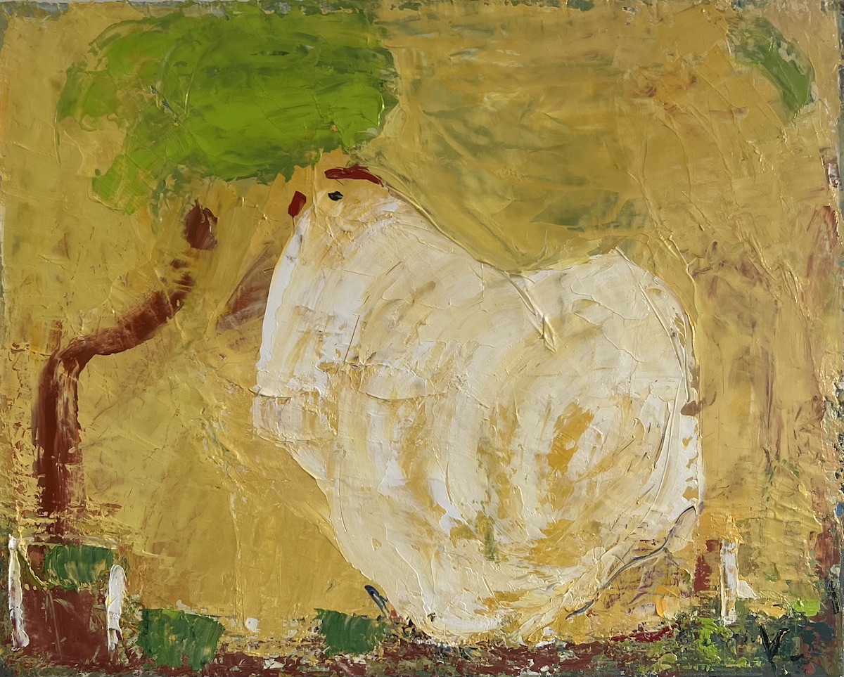 Ingrid Villesen. “Høne”. Olie på lærred / Oil on canvas. 40 x 50 cm.
