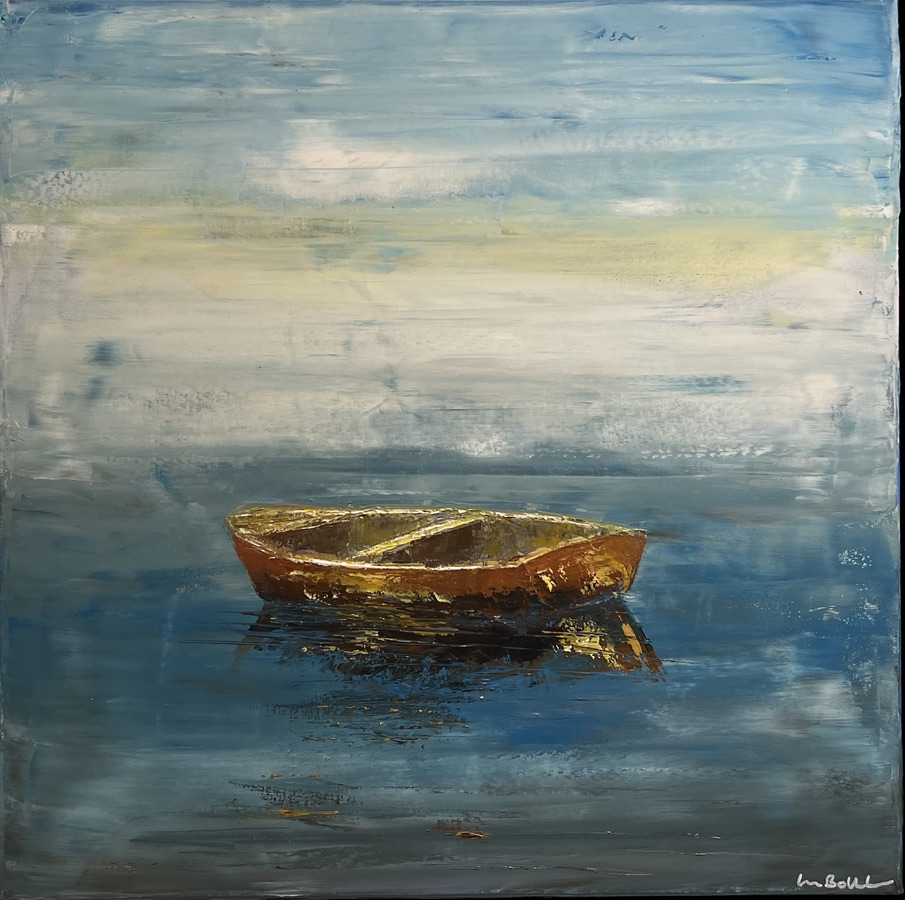 16 Lars Bollerslev. “Båd ved vandet”. Maleri på lærred / Paint on canvas. 60 x 60 cm.