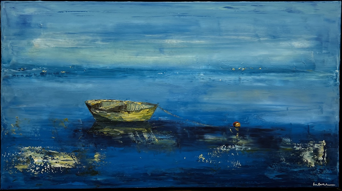 18 Lars Bollerslev. “Båd på vandet”. Maleri på lærred / Paint on canvas. 50 x 90 cm.