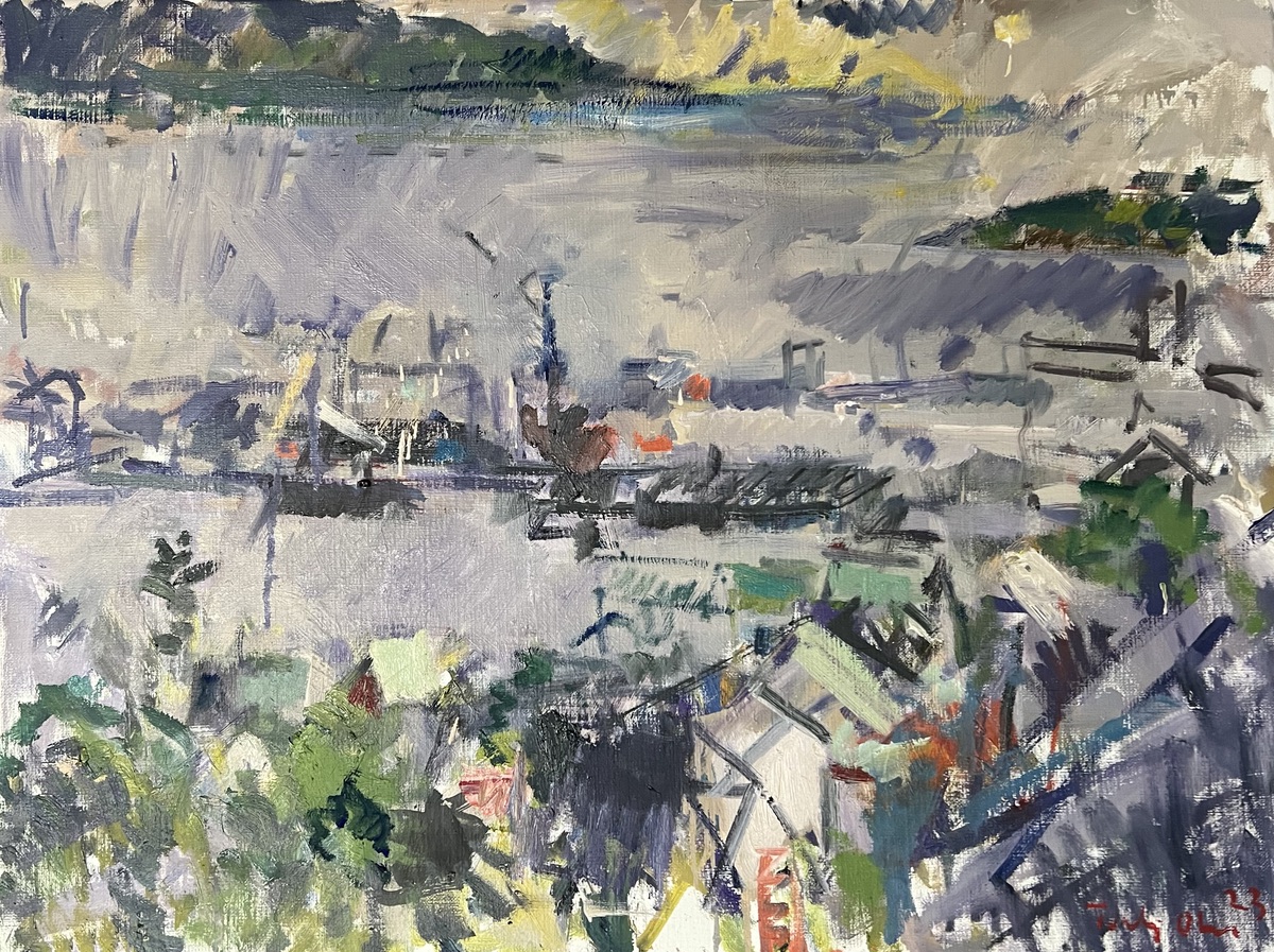 Torbjørn Olsen. “Sommeraften Tórshavn”. Olie på lærred / Paint on canvas. 60 x 80 cm.