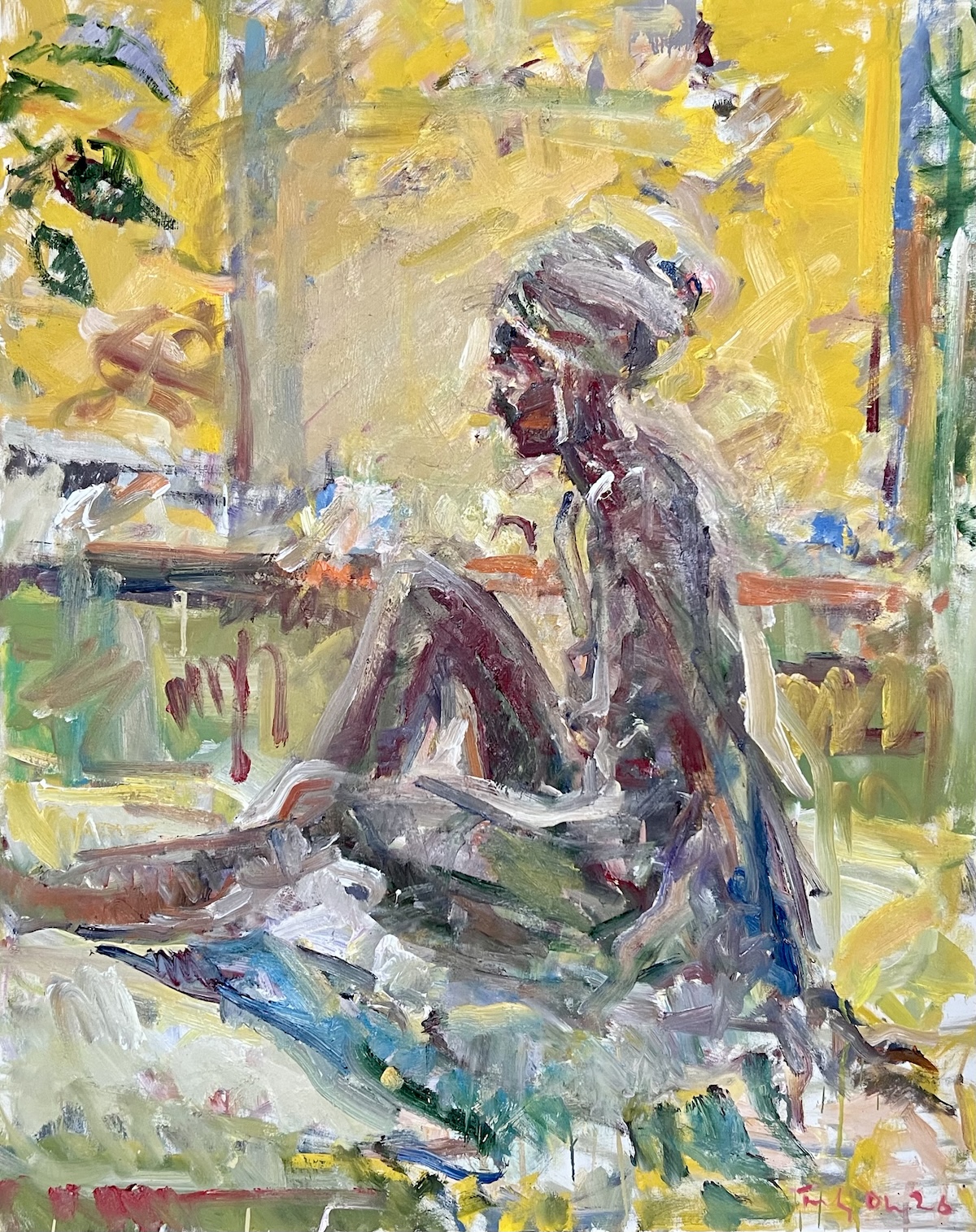 “Kvinde i gult”. Maleri på lærred / Paint on canvas. 100 x 80 cm.