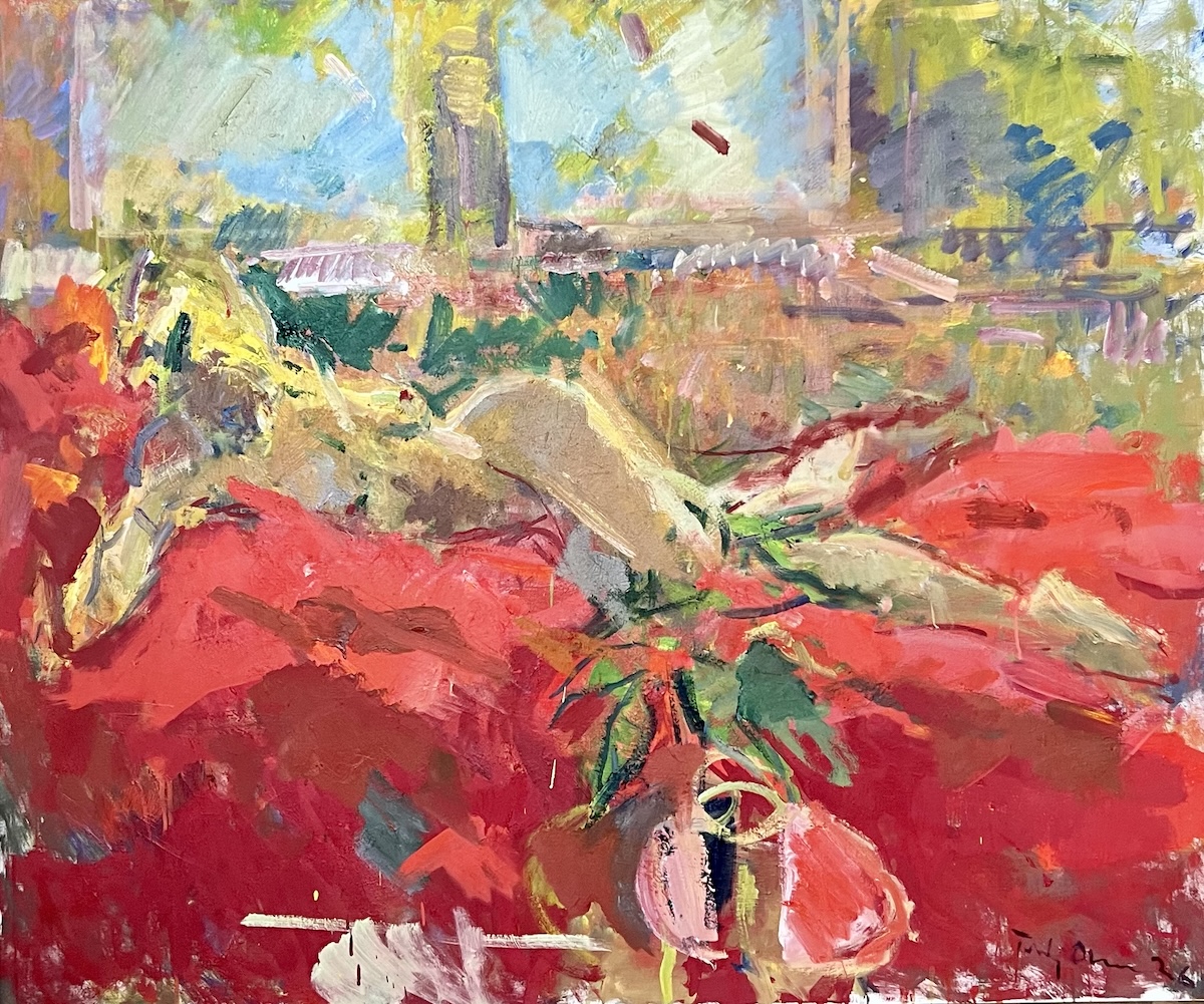 “Kvinde i rødt”. Maleri på lærred / Paint on canvas. 100 x 120 cm.