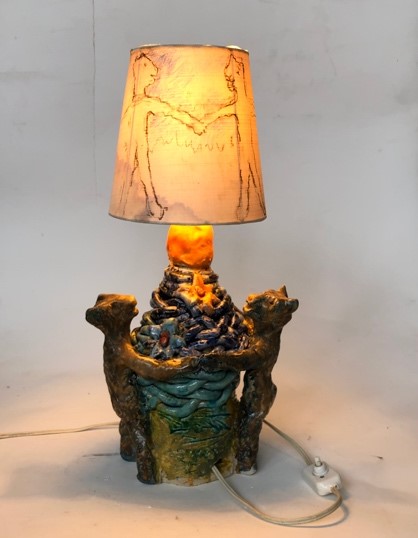 Pontus Og Tine. Lampe Med Lys. Keramik   Ceramics. 45 Cm.