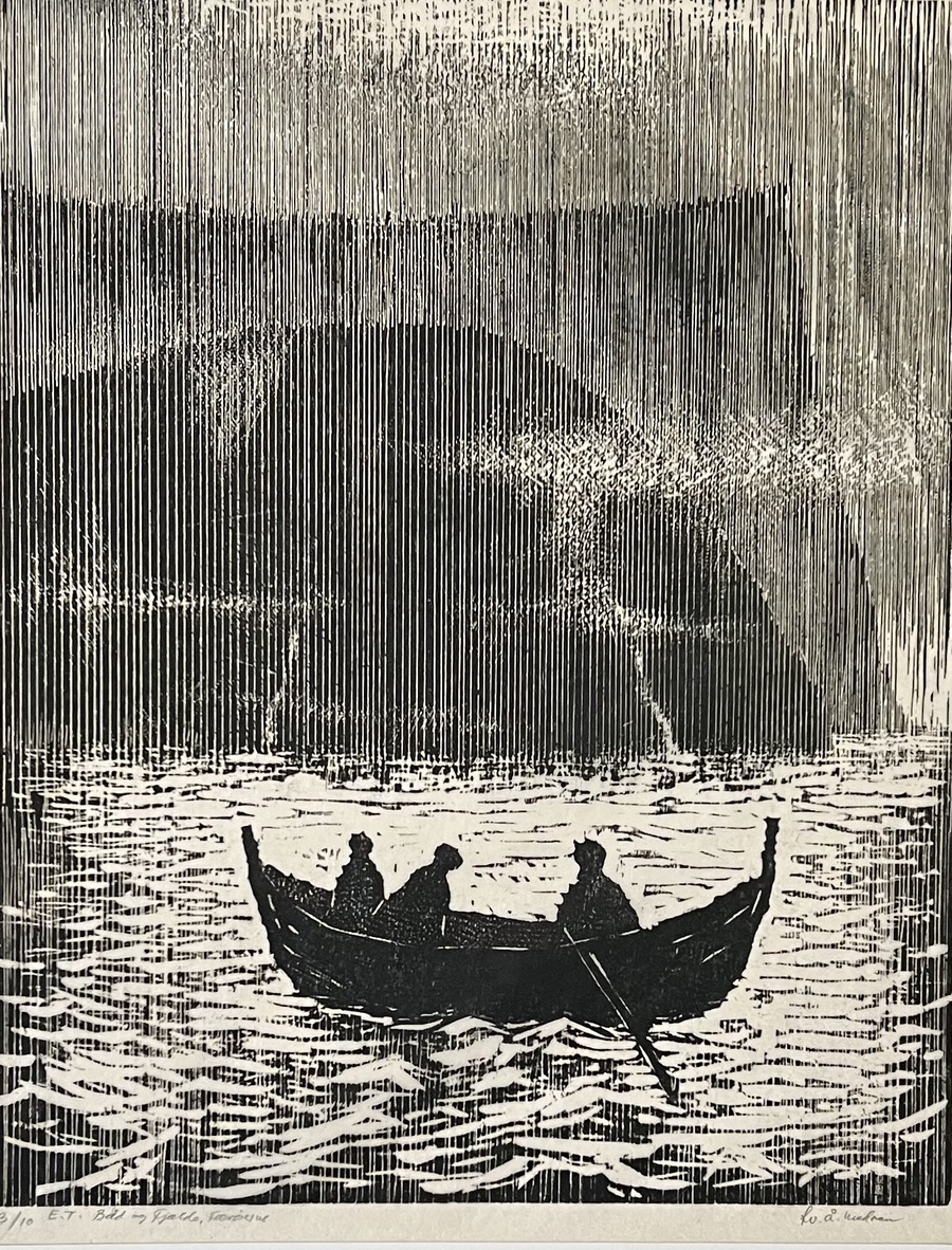 “Båd og Fjælde, Færøerne”. Træsnit / Woodcut