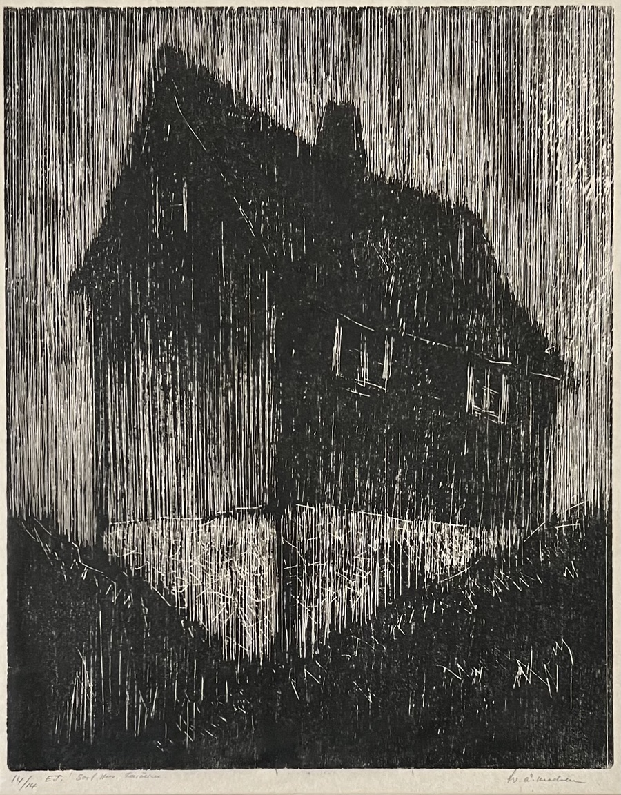 “Sort hus, Færøerne”. Træsnit / Woodcut