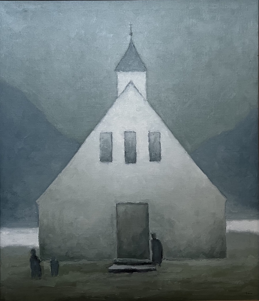 “Kirke, Færøerne”. Olie på lærred / Paint on canvas. 110 x 95 cm.