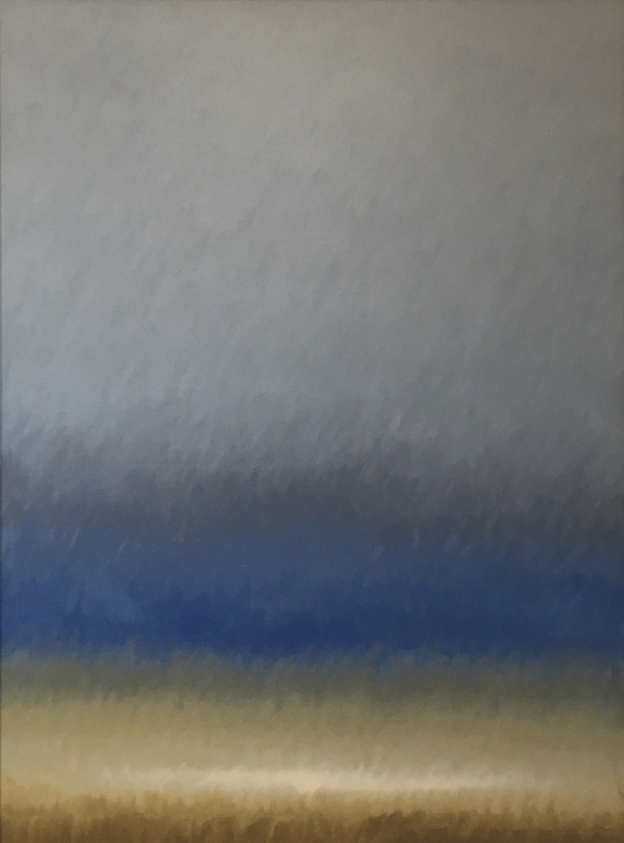 “Blå og gyldent”. Olie på lærred. 100 x 75 cm.
